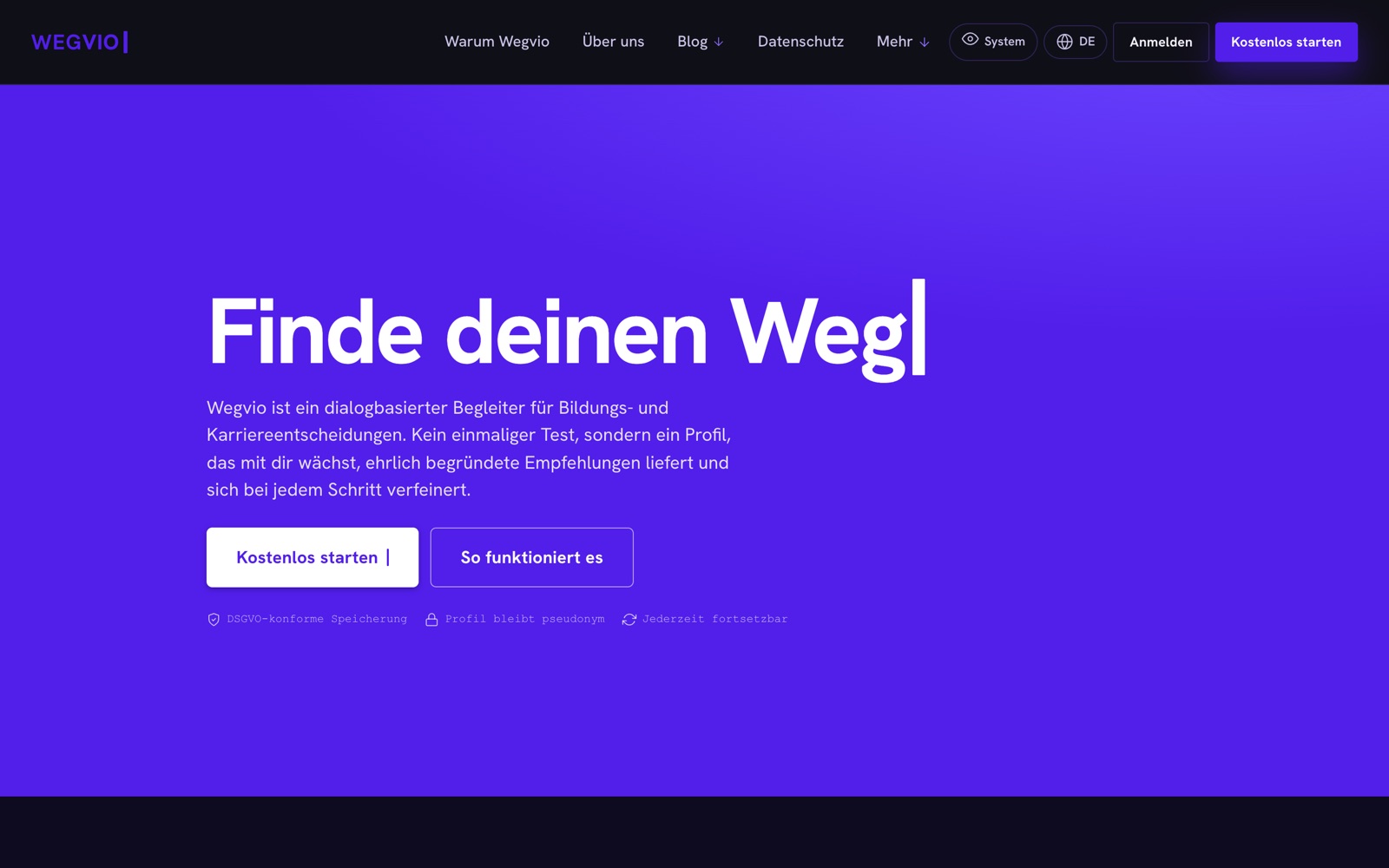 Startseite von Wegvio